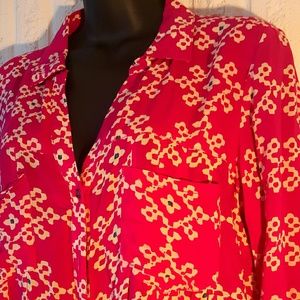 Anthropologie Maeve Pink Button White Floral Shirt